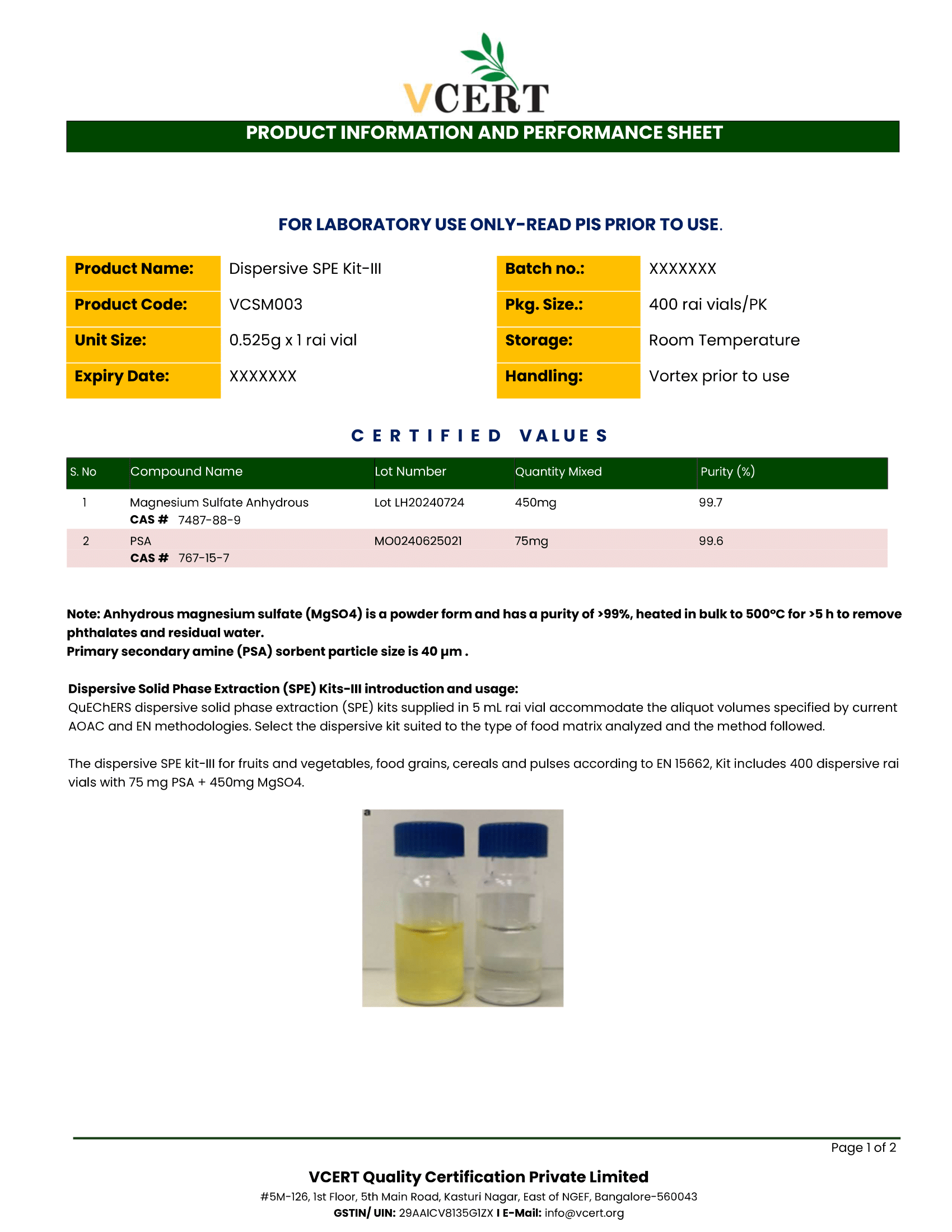 DISPERSIVE SPE KIT-III (1 box X 400nos)