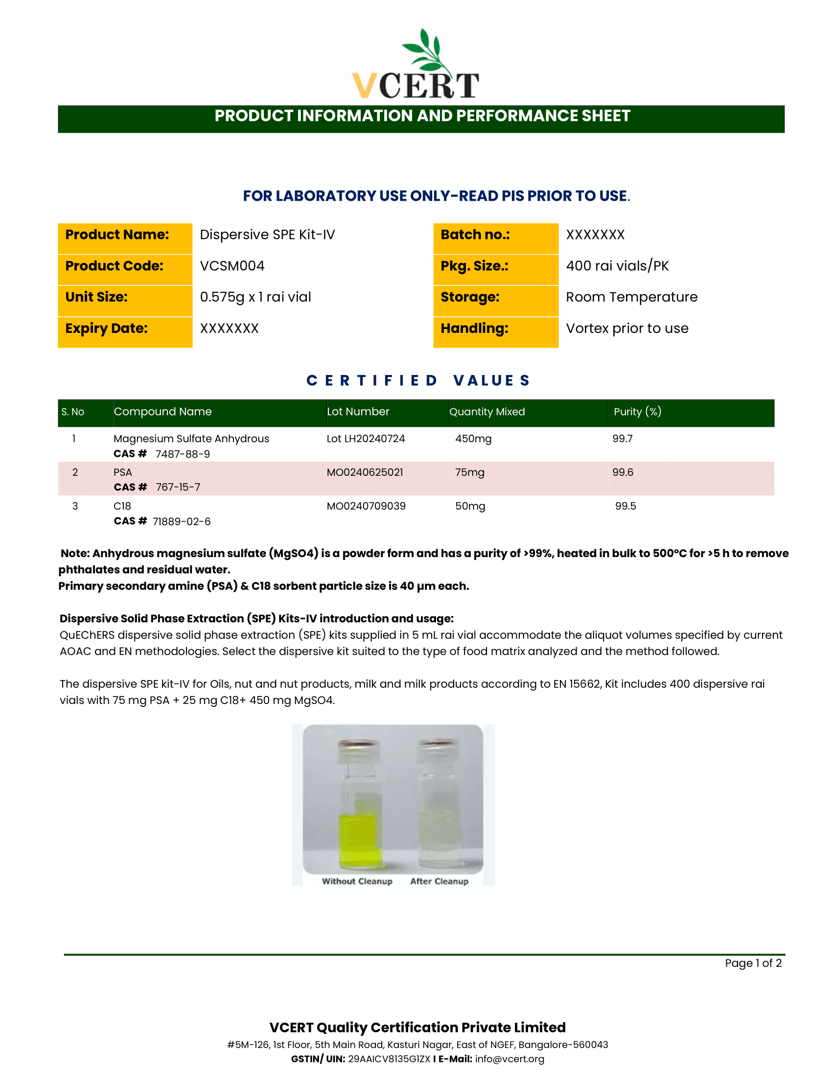 DISPERSIVE SPE KIT-IV (1 box X 400nos)